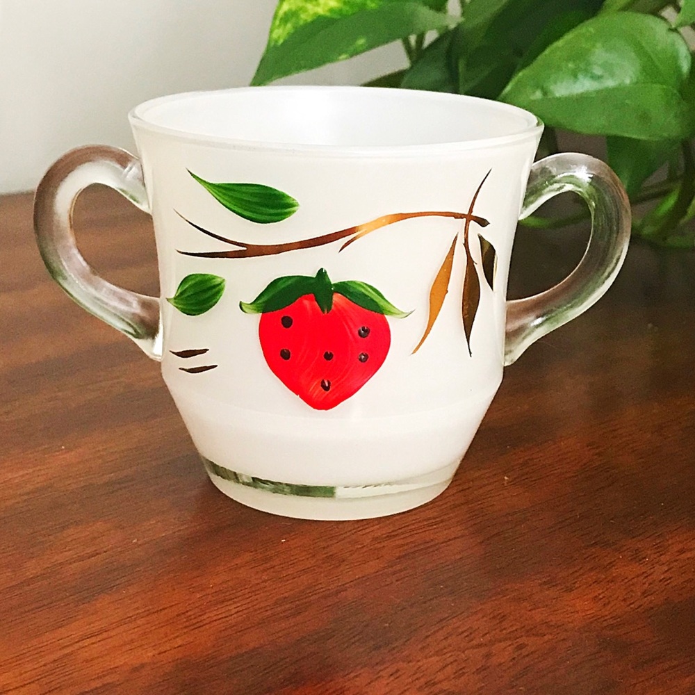 Bartlett Collins Gay Fad Decorated Strawberry Sugar Bowl MCM 50s 🍓